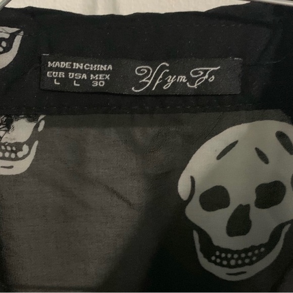 Skull Pattern Black Sheer Button Down Top - Picture 2 of 3
